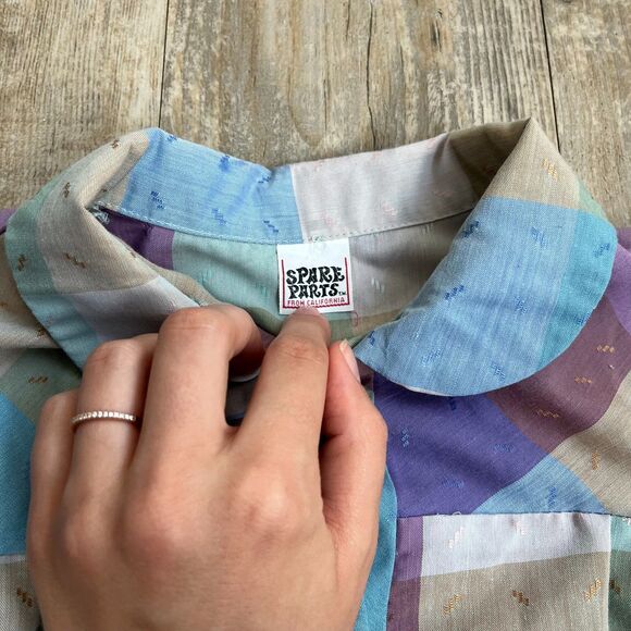 Spare Parts Button Up Women's M Plaid Cottage Core Retro Vintage Blue Purple - Picture 6 of 12